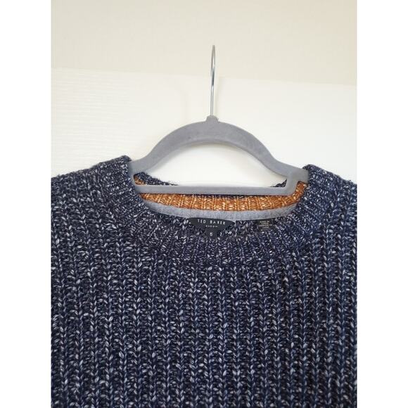 Ted Baker London Navy Blue Textured Cable Knit Wool Blend Sweater, Men's Large - Picture 3 of 11